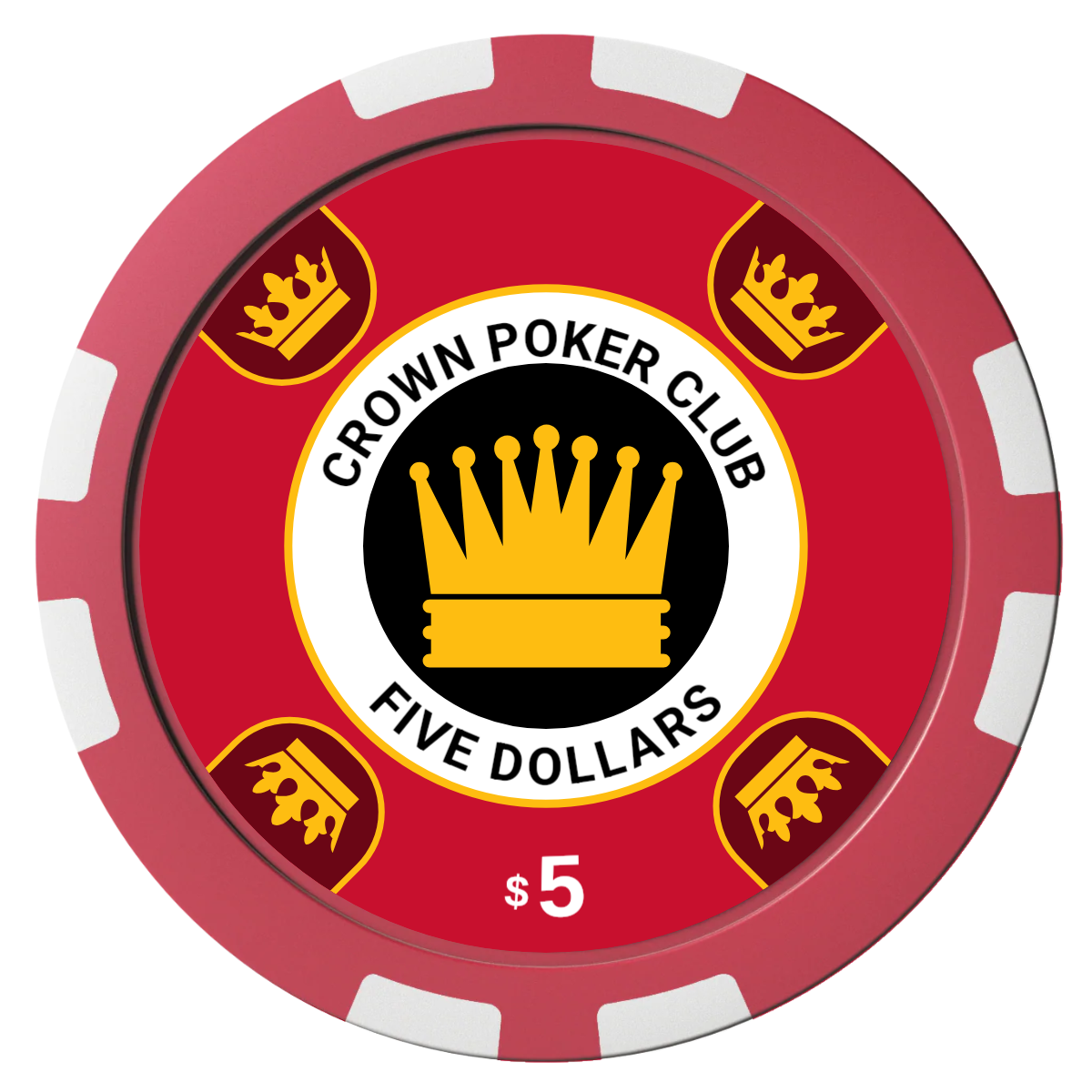Crown Card Room Composite Poker Chips - Red / 8 Stripe - Front
