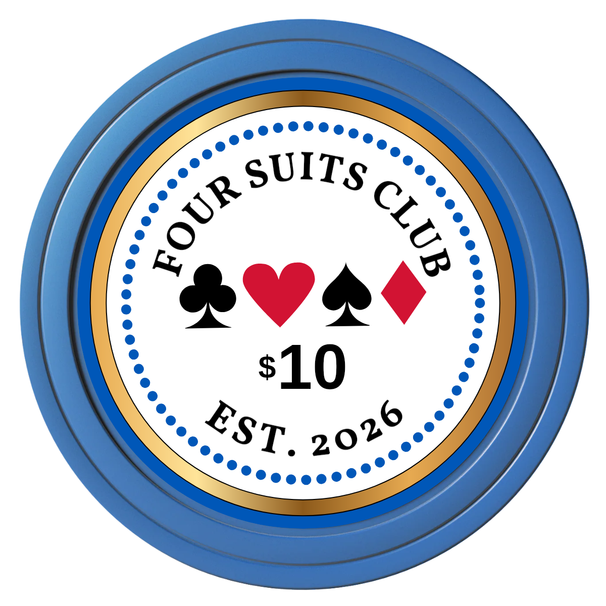 Fours Suits Club Composite Poker Chips - Blue / Solid - Front