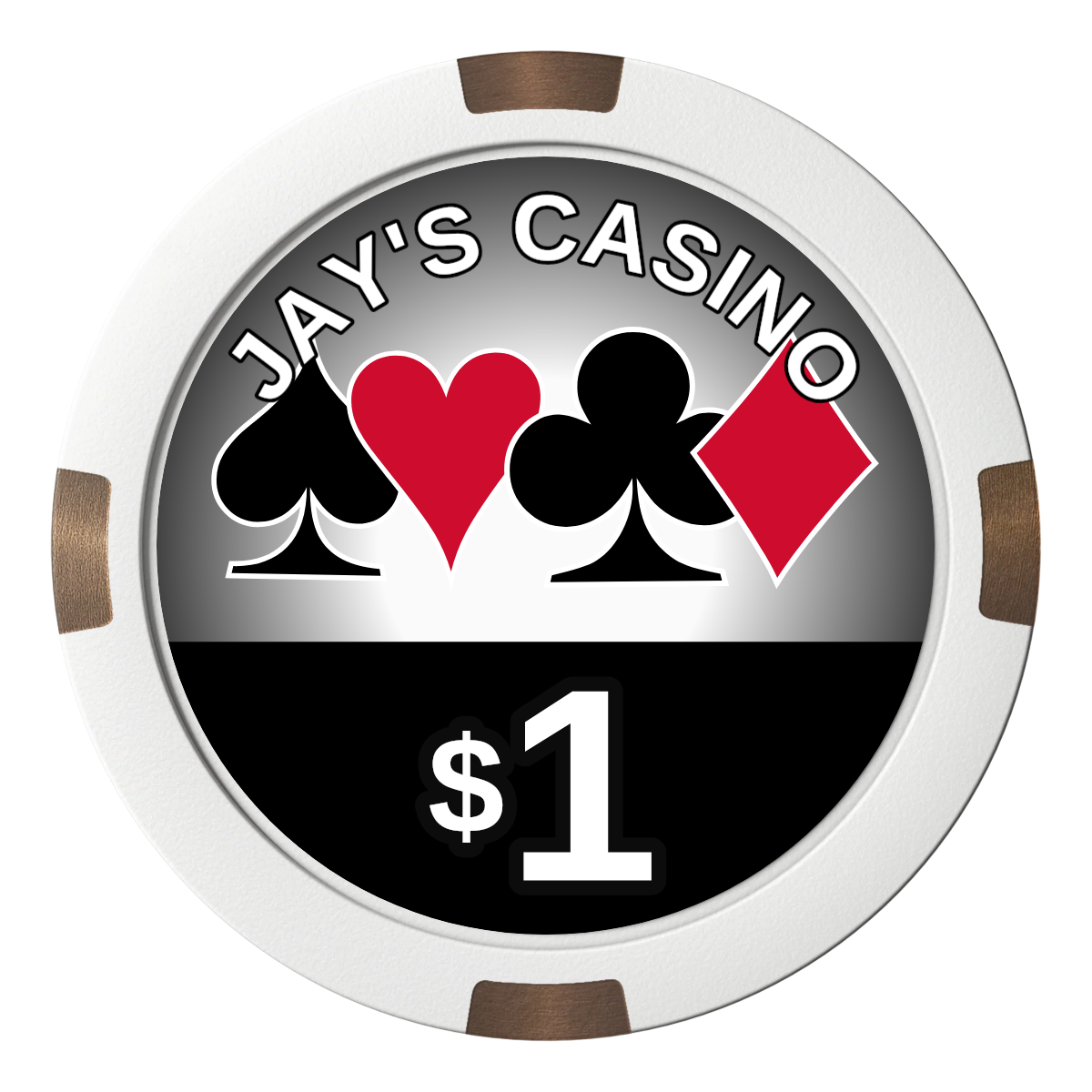 Jay's Casino Composite & Metal Hybrid Poker Chips - White - Front
