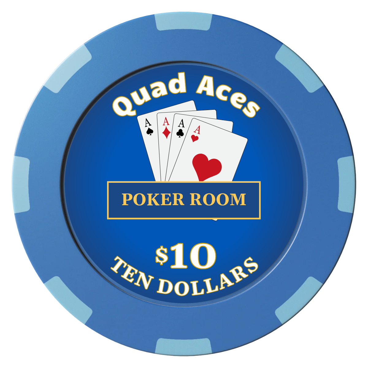 Quad Aces Clay Poker Chips - Blue / 8 Spot (2 Tone) / 40mm - Front