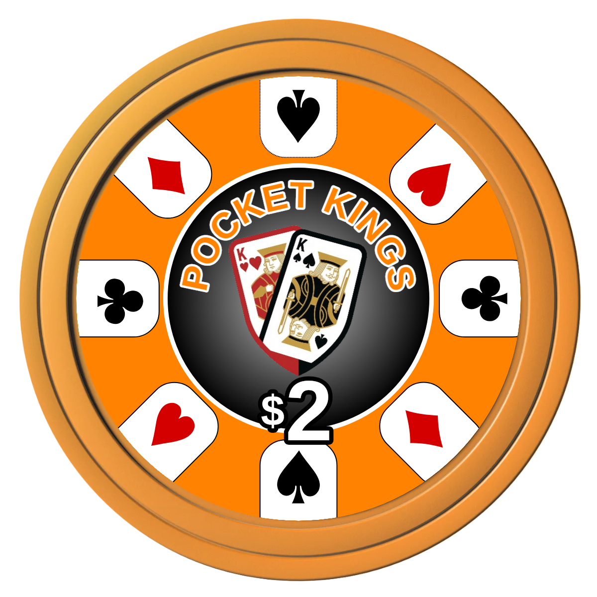 Pocket Kings Composite Poker Chips - Orange / Solid - Front