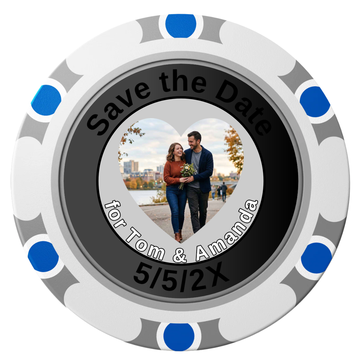 Save the Date #01 Clay Poker Chips - White / Monte Carlo / 40mm - Front