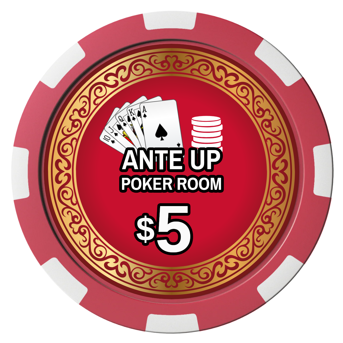 Ante Up Poker Room Magnetic Composite Poker Chips - Red / 8 Spot - Front