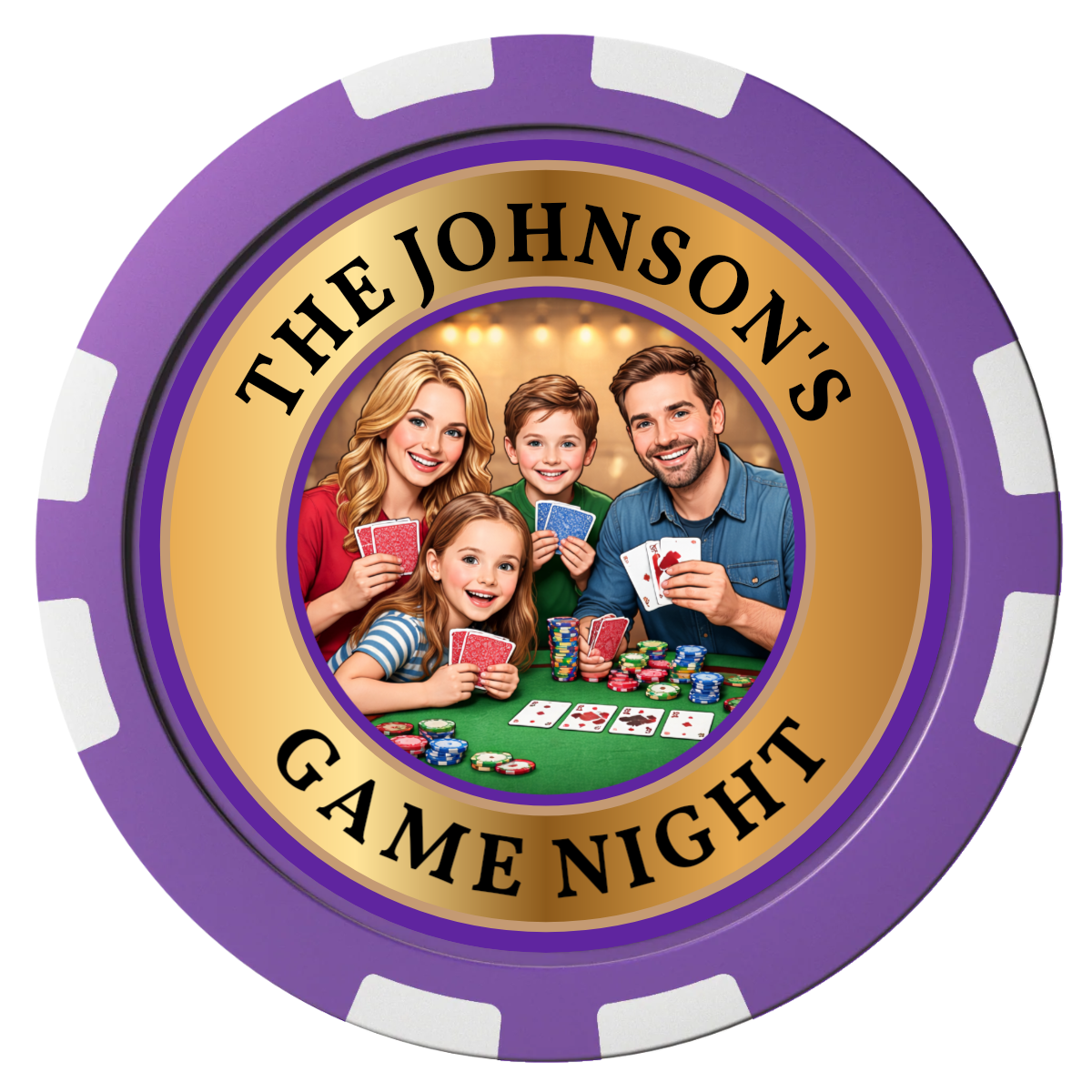Family Game Night Composite Poker Chips - Purple / 8 Stripe - Front