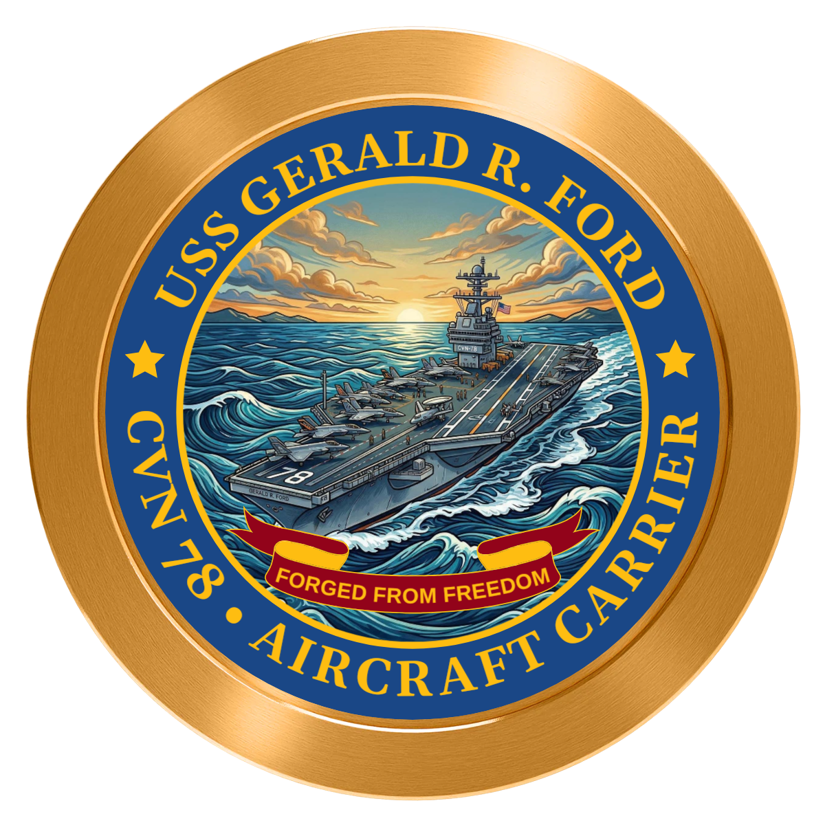 Navy USS Gerald Ford Aluminum Poker Chips - Gold - Front