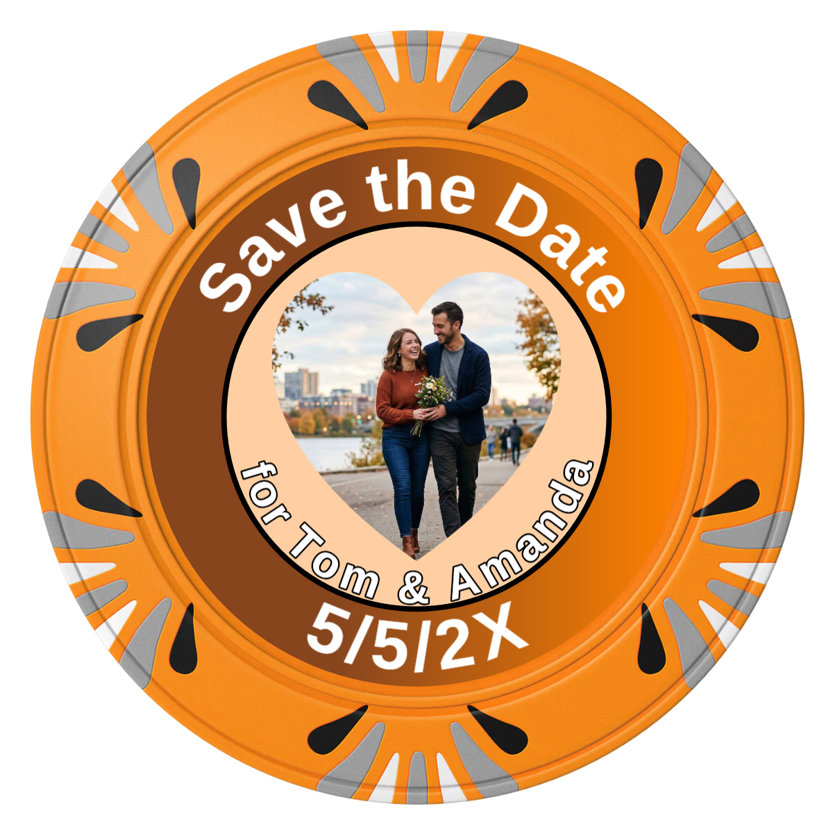 Save the Date #01 Clay Poker Chips - Orange / Macau / 40mm - Front