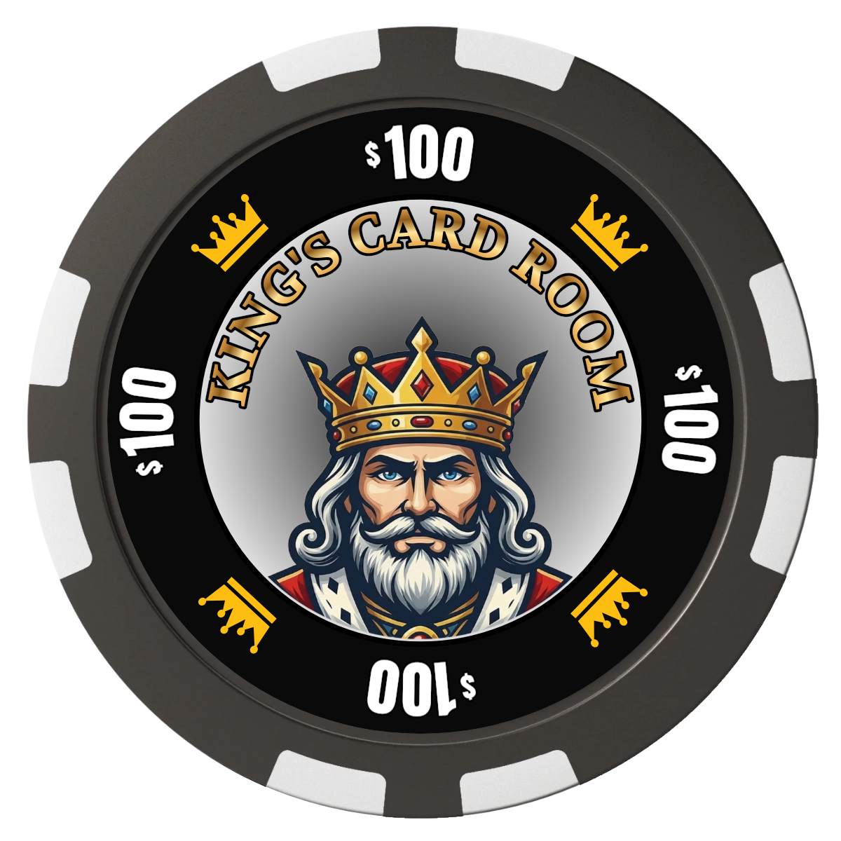 Kings Composite Poker Chips - Black / 8 Stripe - Front