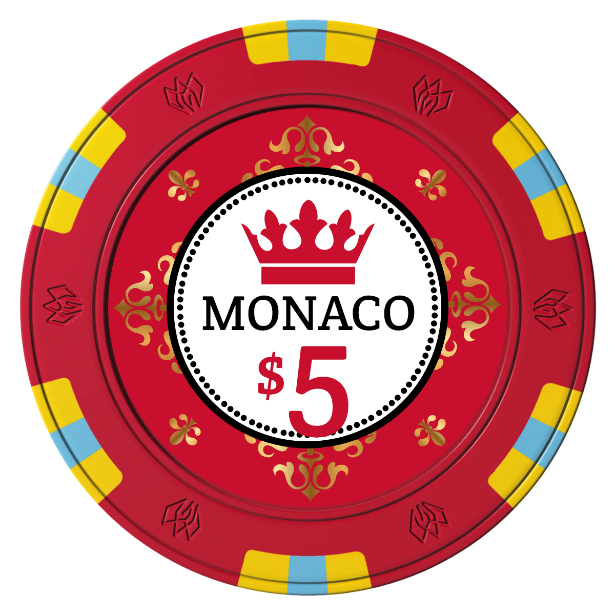 Monaco #001 Clay Poker Chips - Red / 6 Spot Gem / 40mm - Front