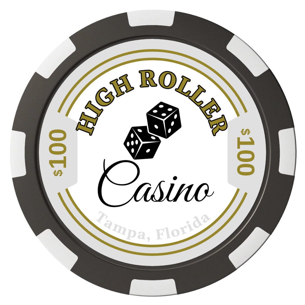 High Roller Casino Composite Poker Chips - Black / 8 Spot - Back