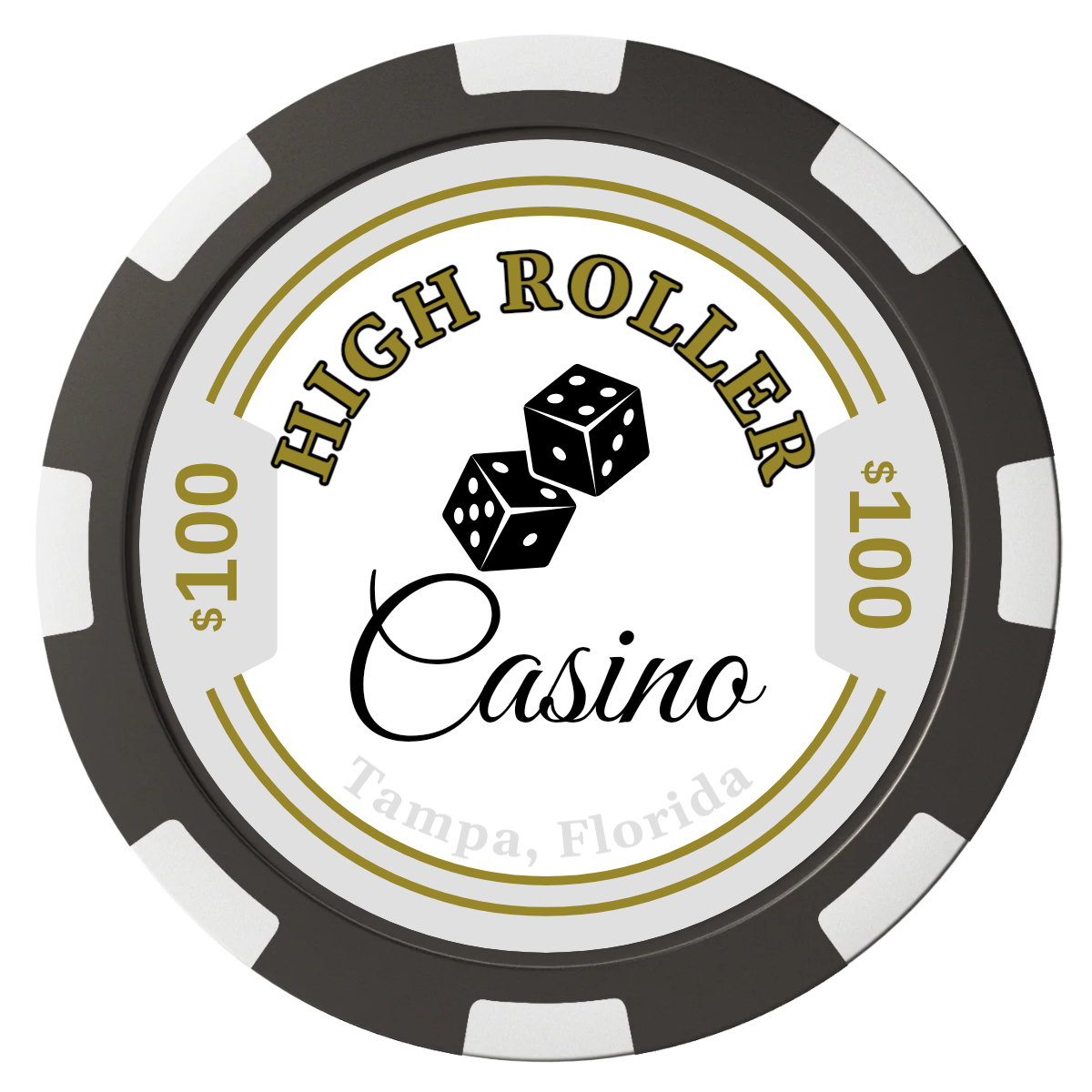 High Roller Casino Composite Poker Chips - Black / 8 Spot - Back