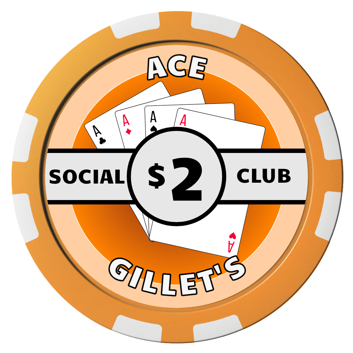 Ace Gillet's Composite Poker Chips - Orange / 8 Stripe - Front