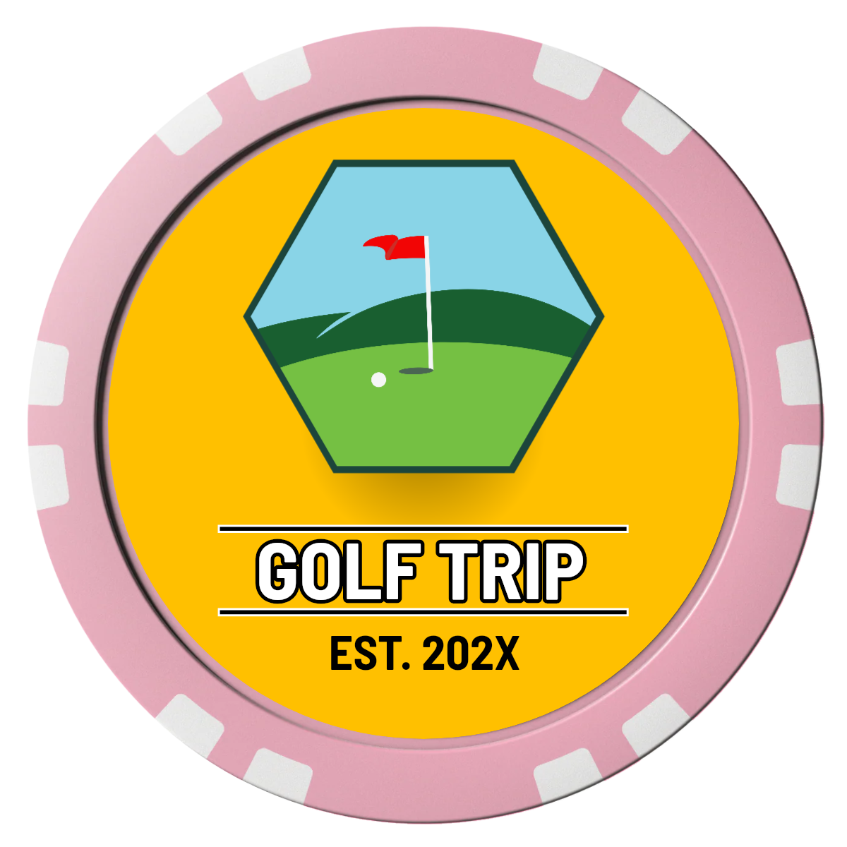 Golf Trip #001 Composite Poker Chips - Pink / Double Stripe - Front