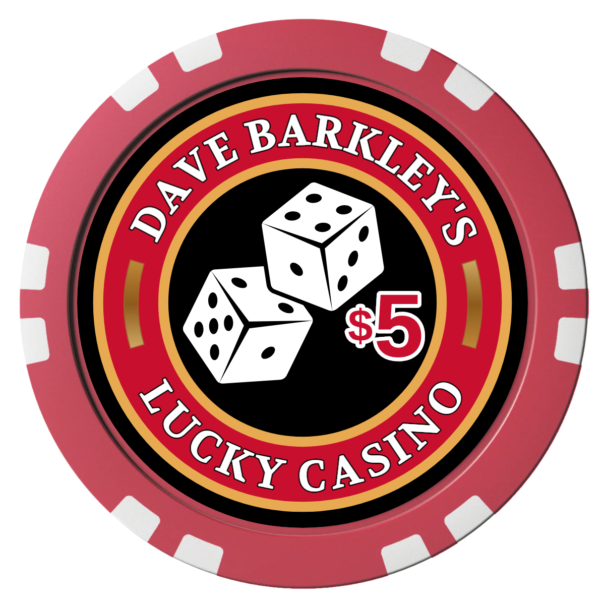 Dave's Lucky Casino Composite Poker Chips - Red / Double Stripe - Front