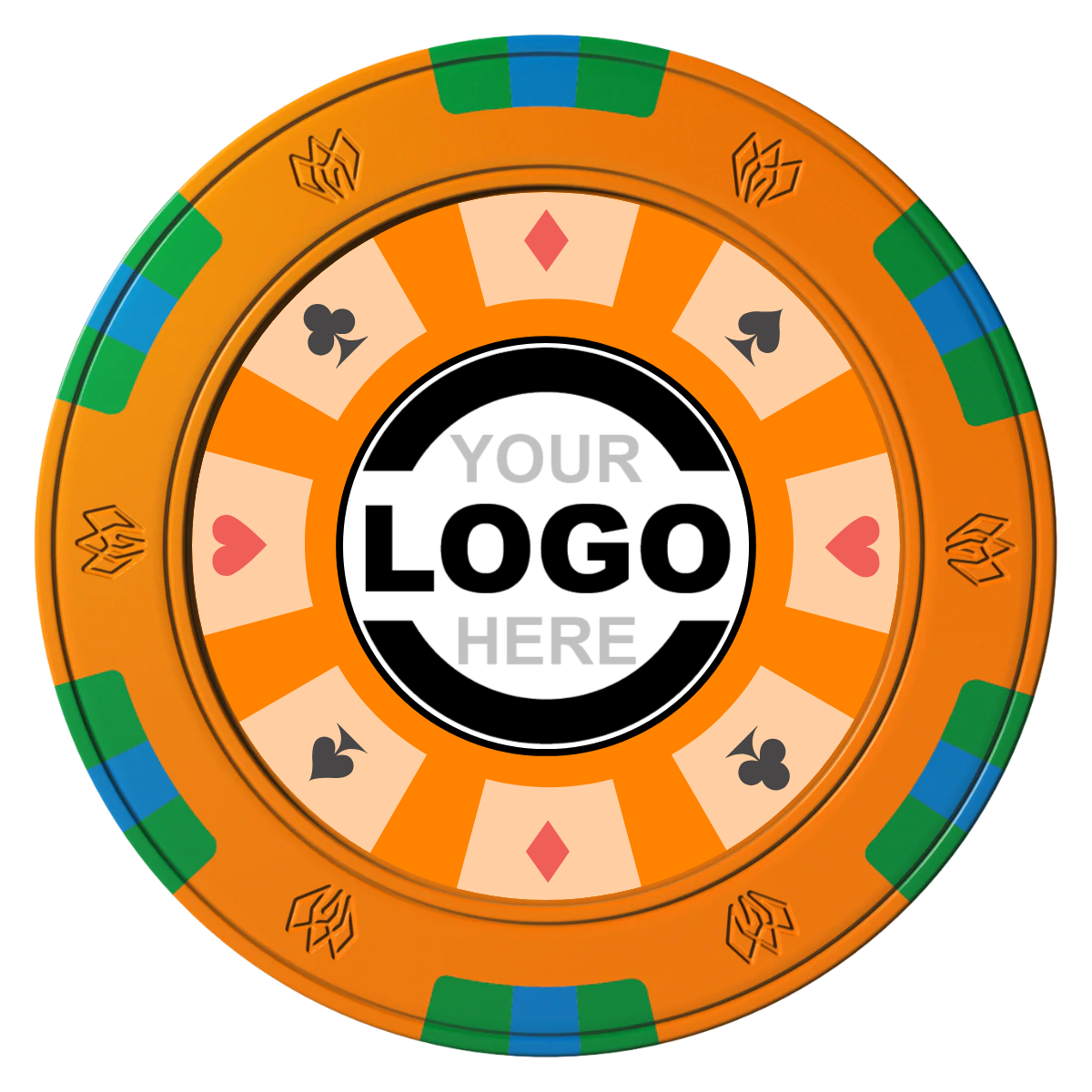 Suit 8 Your Logo Clay Poker Chips - Orange / 6 Spot Gem / 40mm - Front