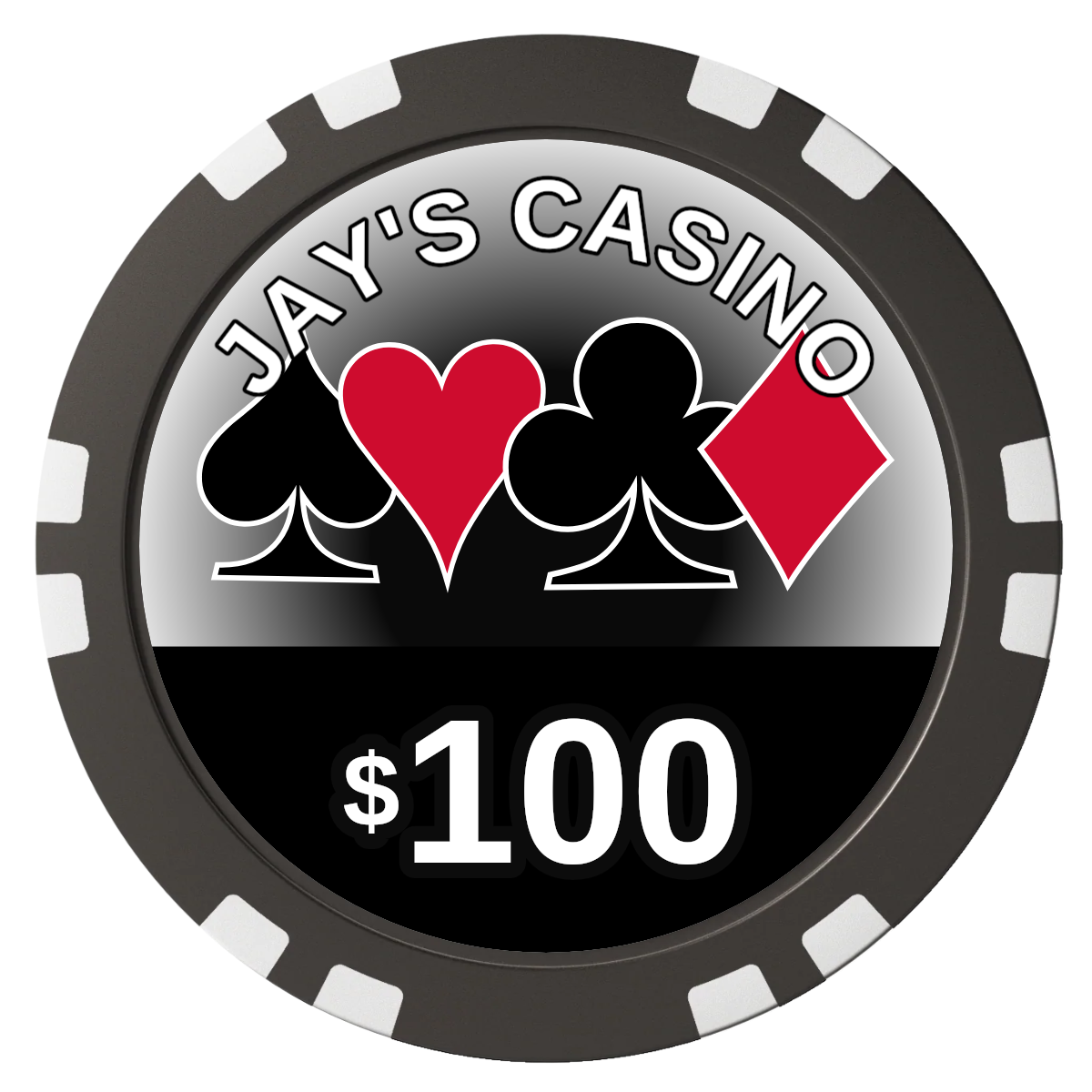 Jay's Casino Composite Poker Chips - Black / Double Stripe - Front