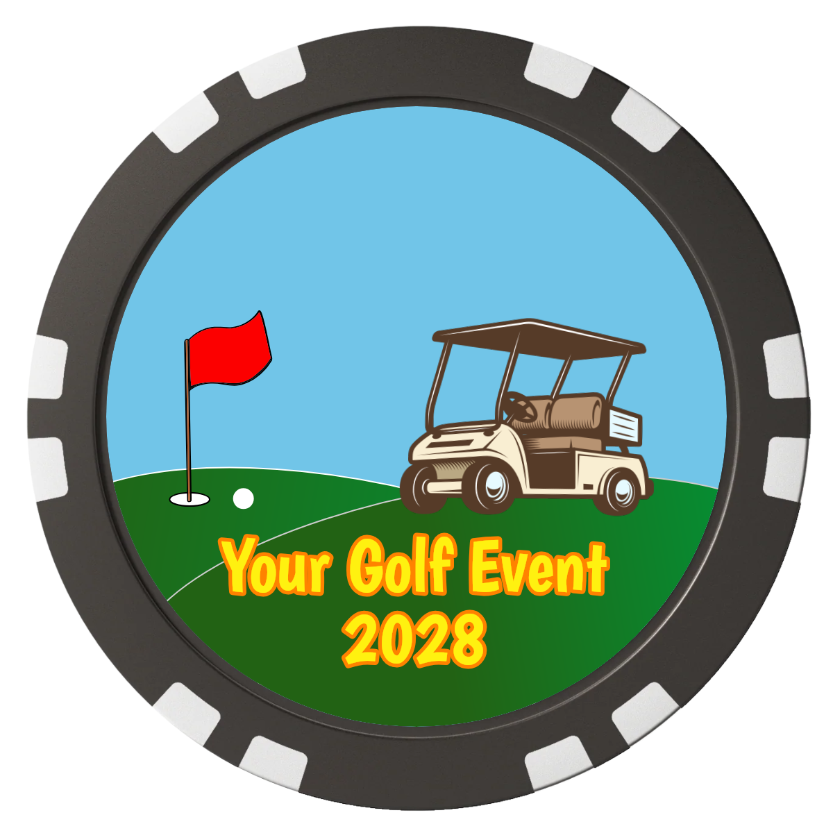 Going Golfing Today Composite Poker Chips - Black / Double Stripe - Front