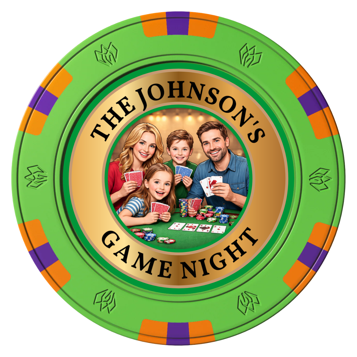 Family Game Night Clay Poker Chips - Green / 6 Spot Gem / 40mm - Front