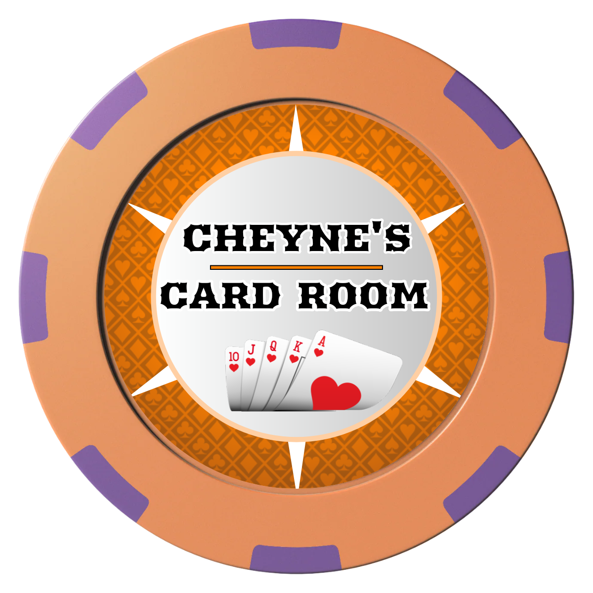 Cheyne's Card Room Clay Poker Chips - Orange / 8 Spot (2 Tone) / 40mm - Front
