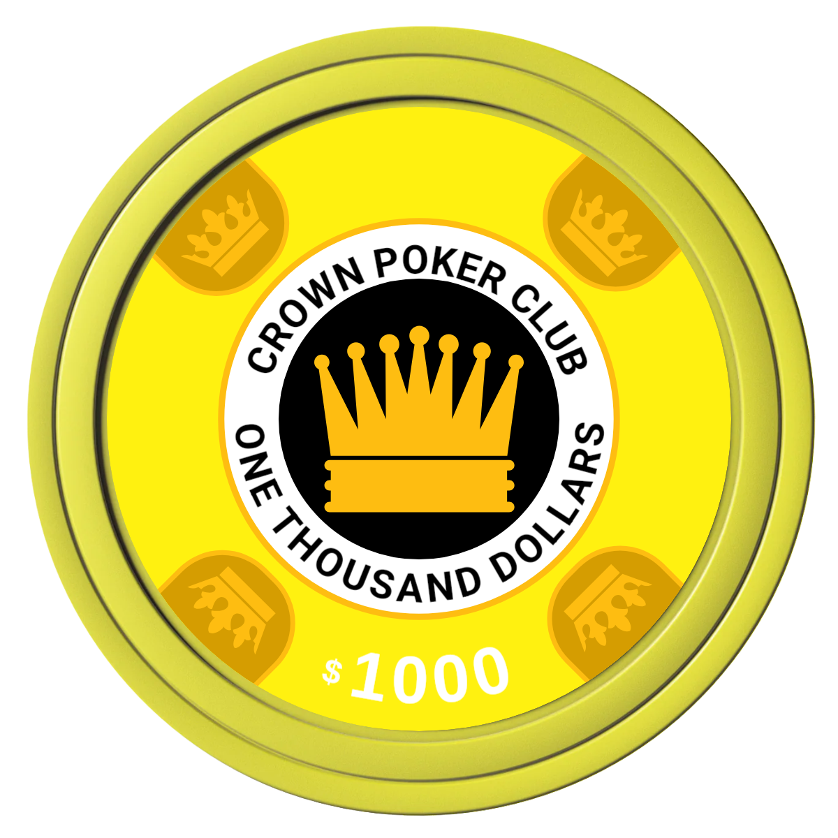 Crown Card Room Composite Poker Chips - Yellow / Solid - Front