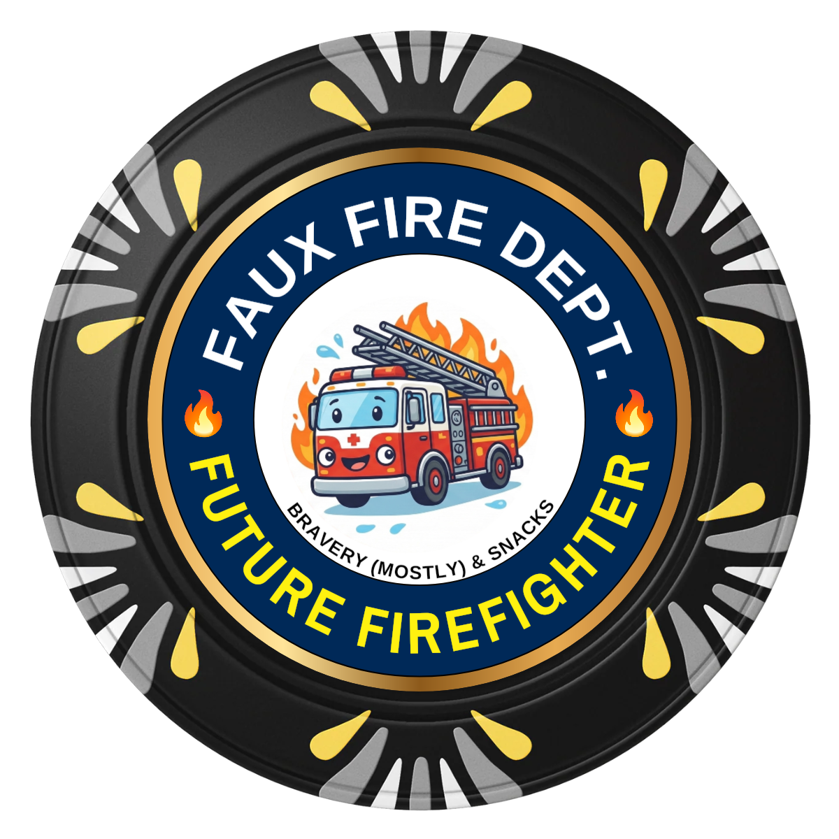Future Firefighter Clay Poker Chips - Black / Macau / 40mm - Front