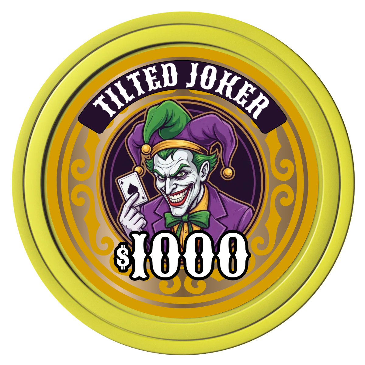 Tilted Joker Composite Poker Chips - Yellow / Solid - Front