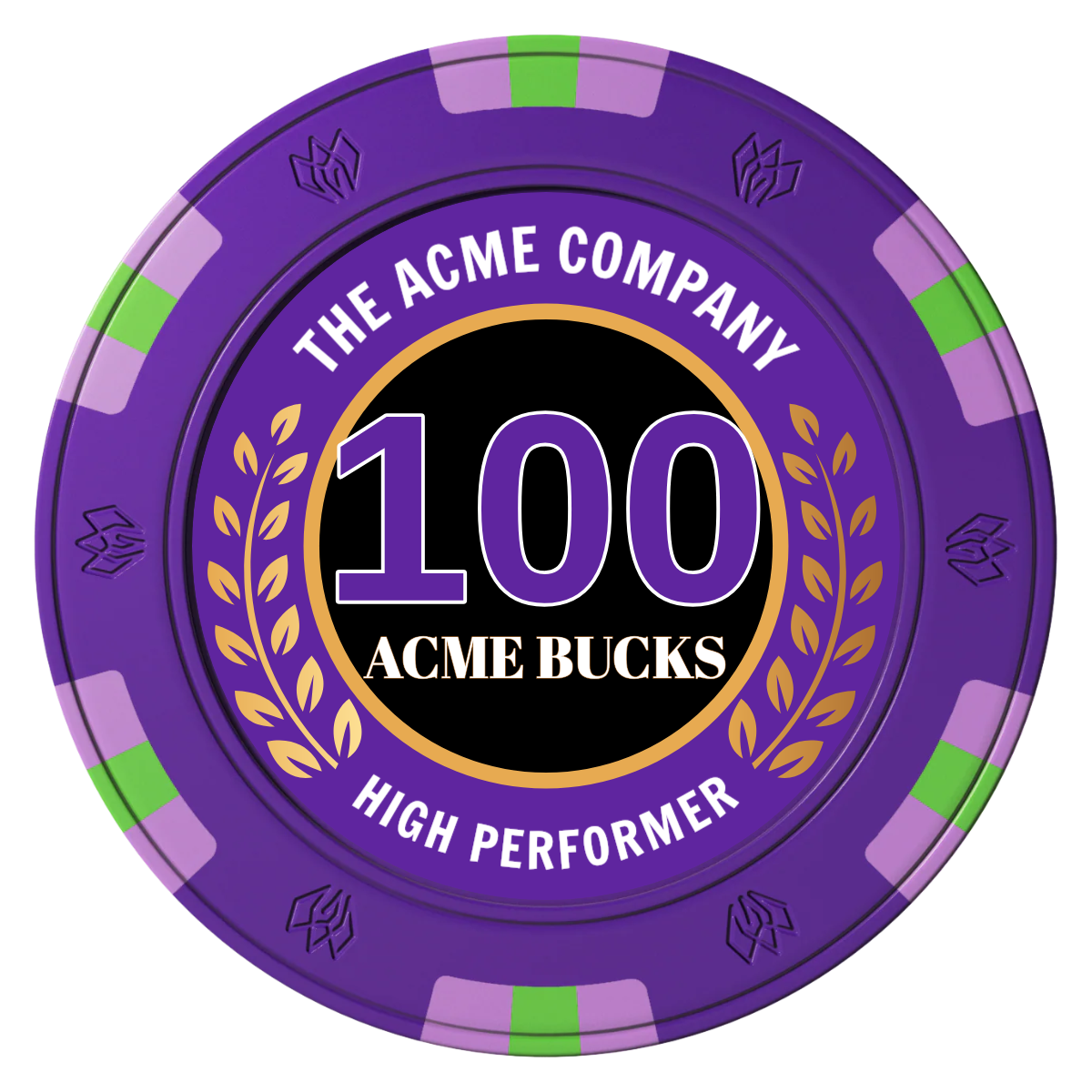 Achievement Wreath Clay Poker Chips - Purple / 6 Spot Gem / 43mm - Front