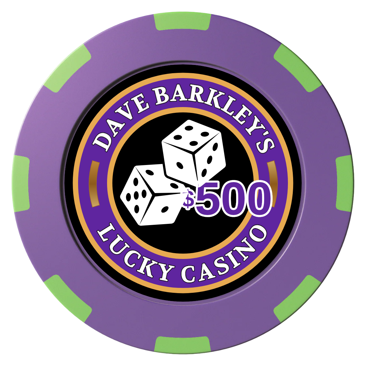 Dave's Lucky Casino Clay Poker Chips - Purple / 8 Spot (2 Tone) / 40mm - Front