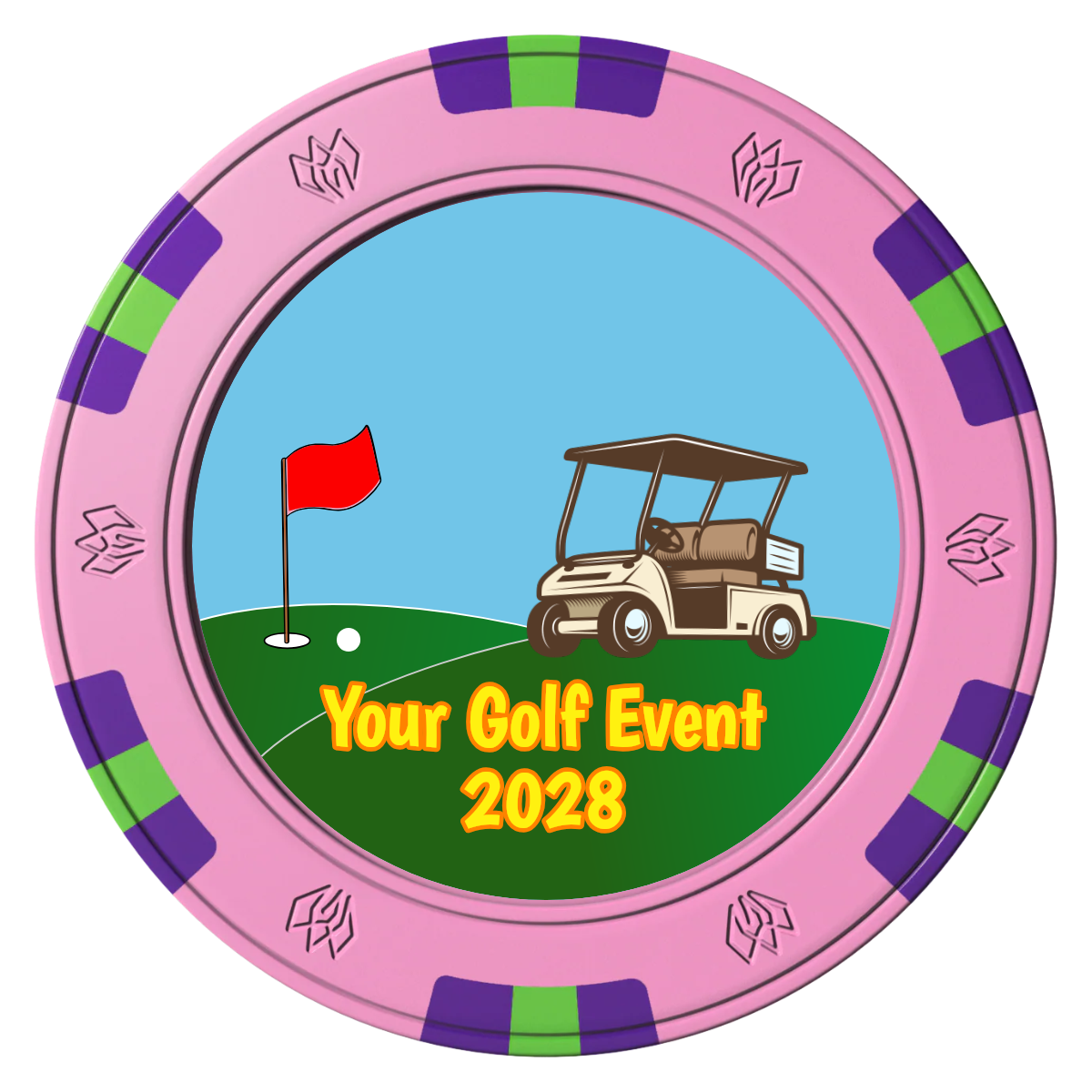 Going Golfing Today Clay Poker Chips - Pink / 6 Spot Gem / 43mm - Front