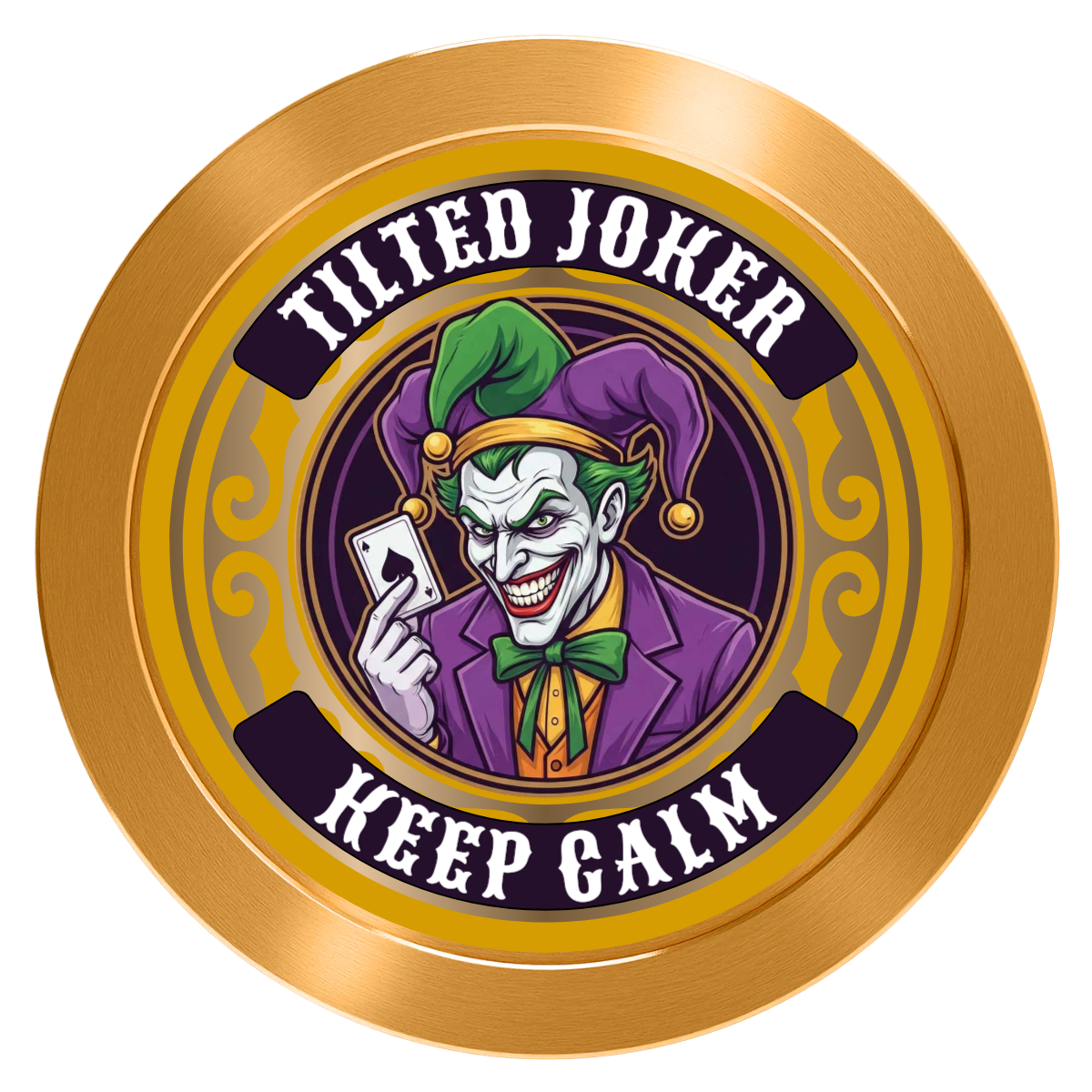 Tilted Joker Aluminum Poker Card Guards - Gold - Front