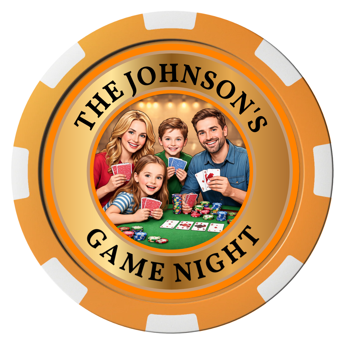 Family Game Night Composite Poker Chips - Orange / 8 Spot - Front