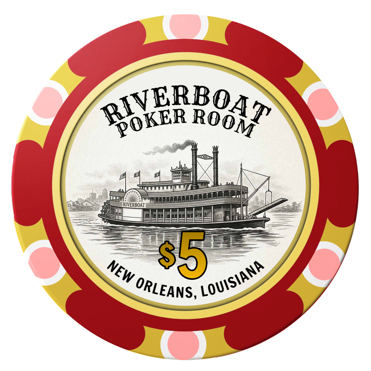 Riverboat Poker Room Clay Poker Chips - Red / Monte Carlo / 40mm - Front