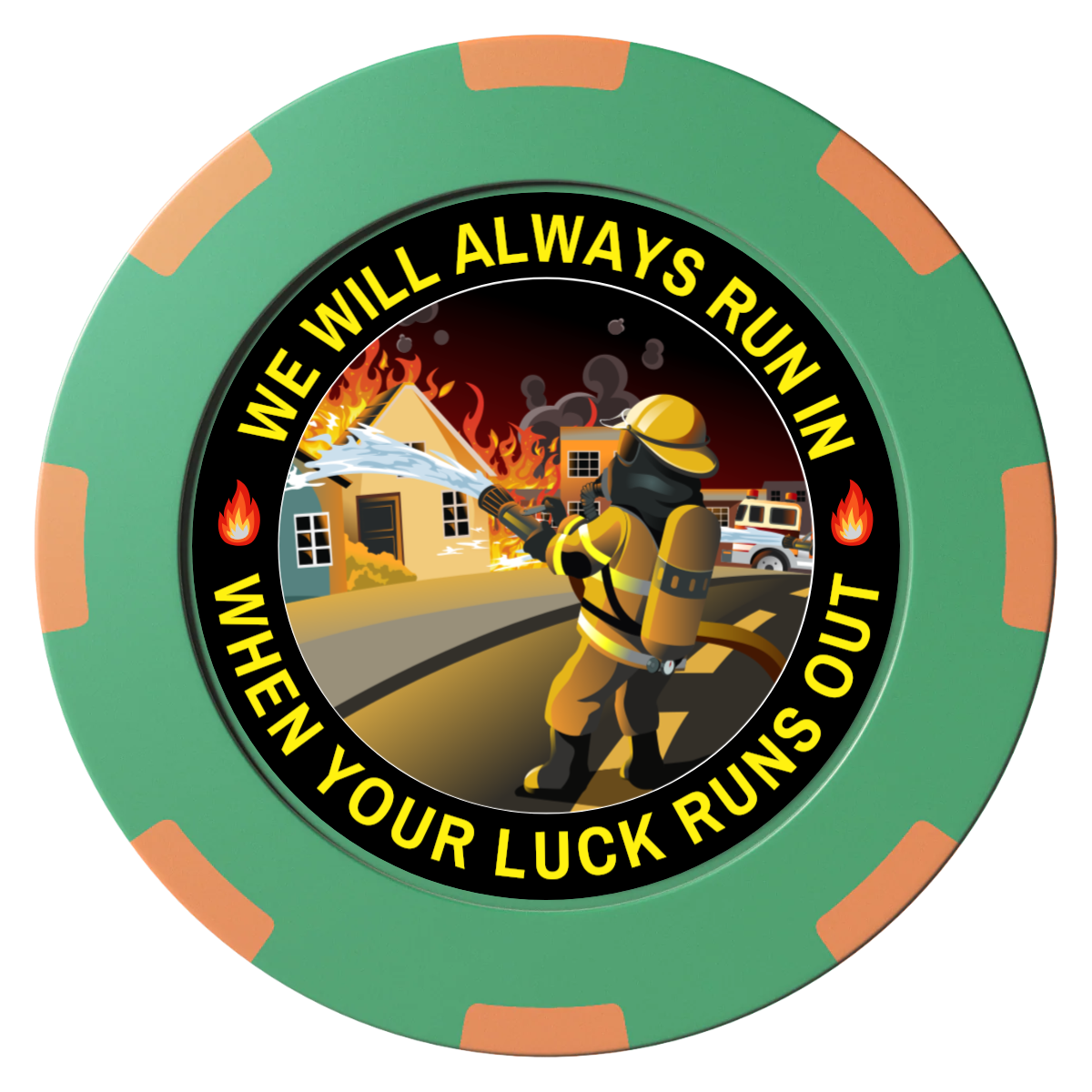 Firefighter Maltese Cross Clay Poker Chips - Green / 8 Spot (2 Tone) / 40mm - Front