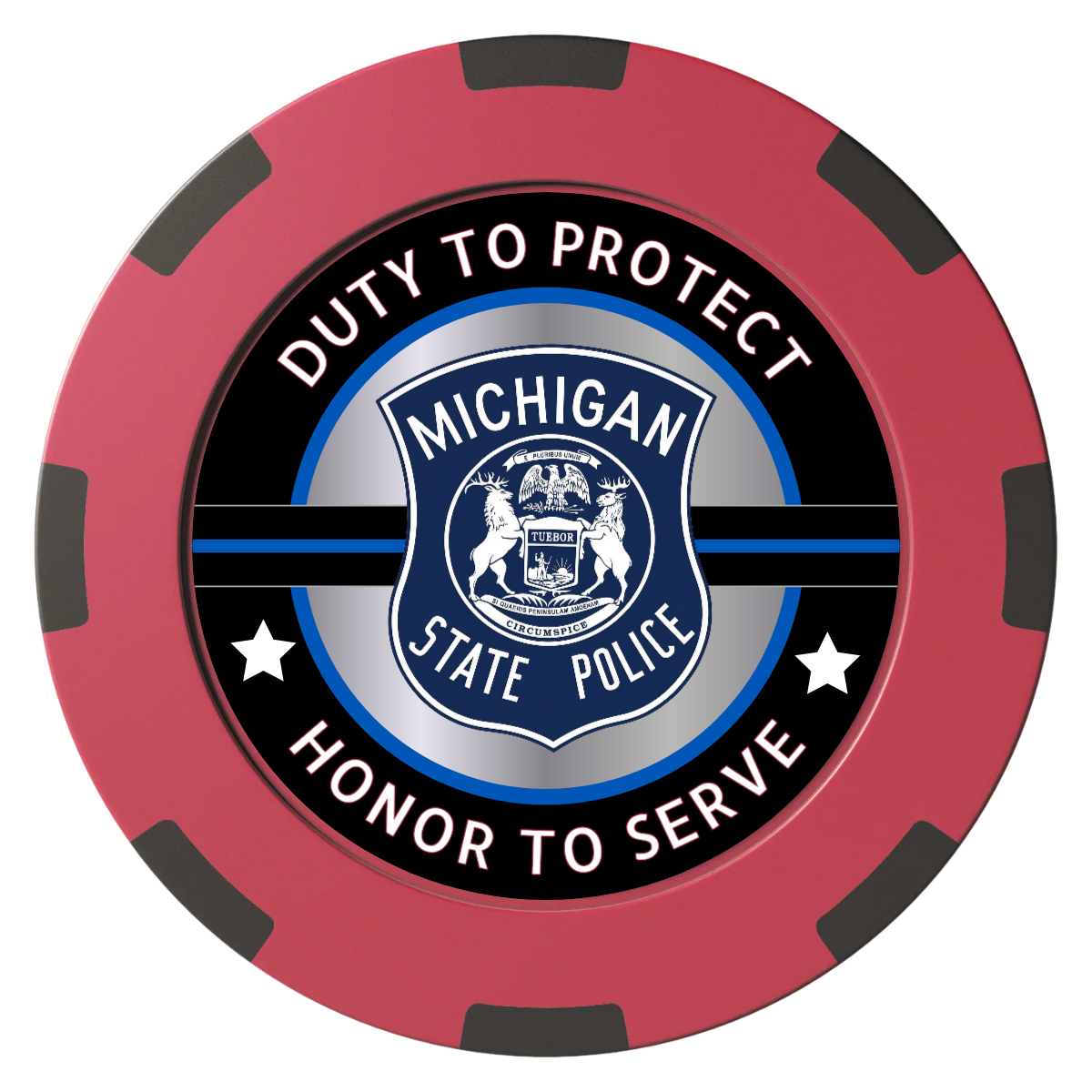 Police Department #01 Clay Poker Chips - Red / 8 Spot (2 Tone) / 40mm - Front