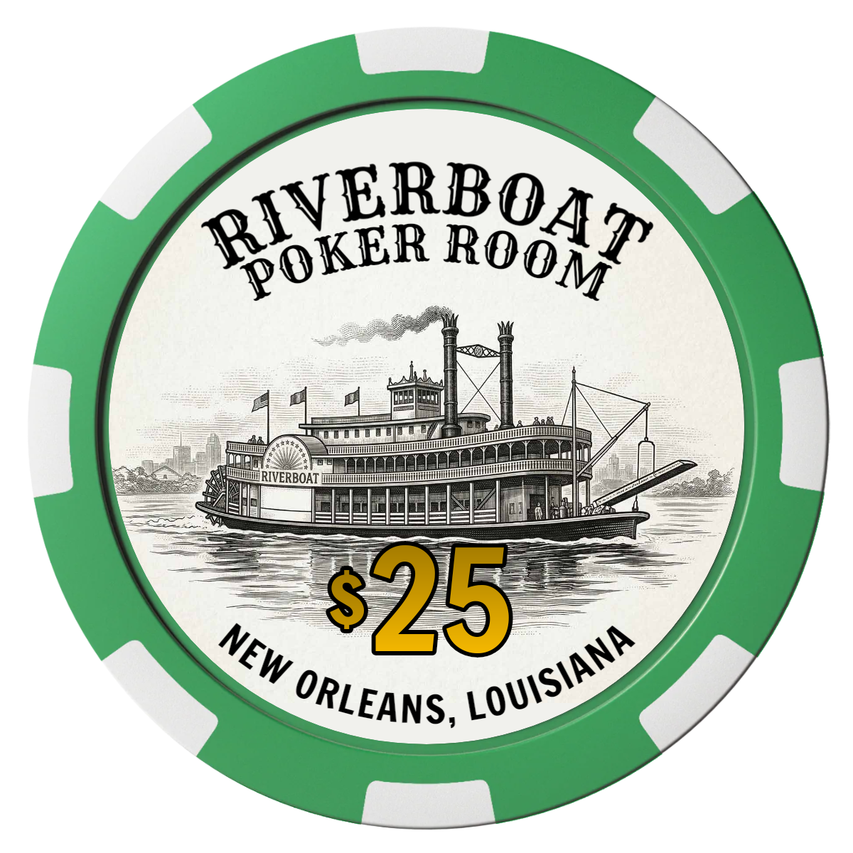 Riverboat Poker Room Composite Poker Chips - Green / 8 Spot - Front
