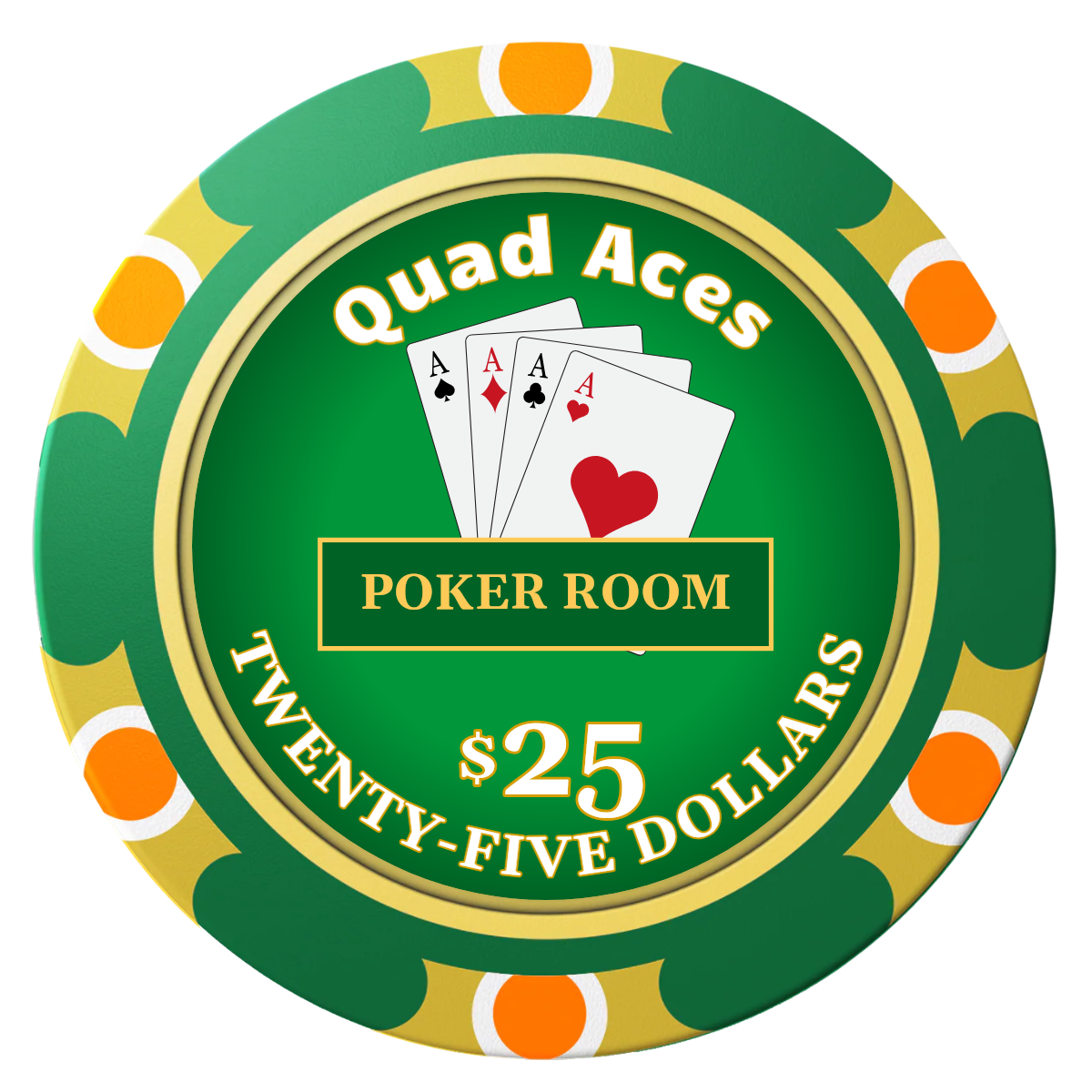 Quad Aces Clay Poker Chips - Green / Monte Carlo / 40mm - Front