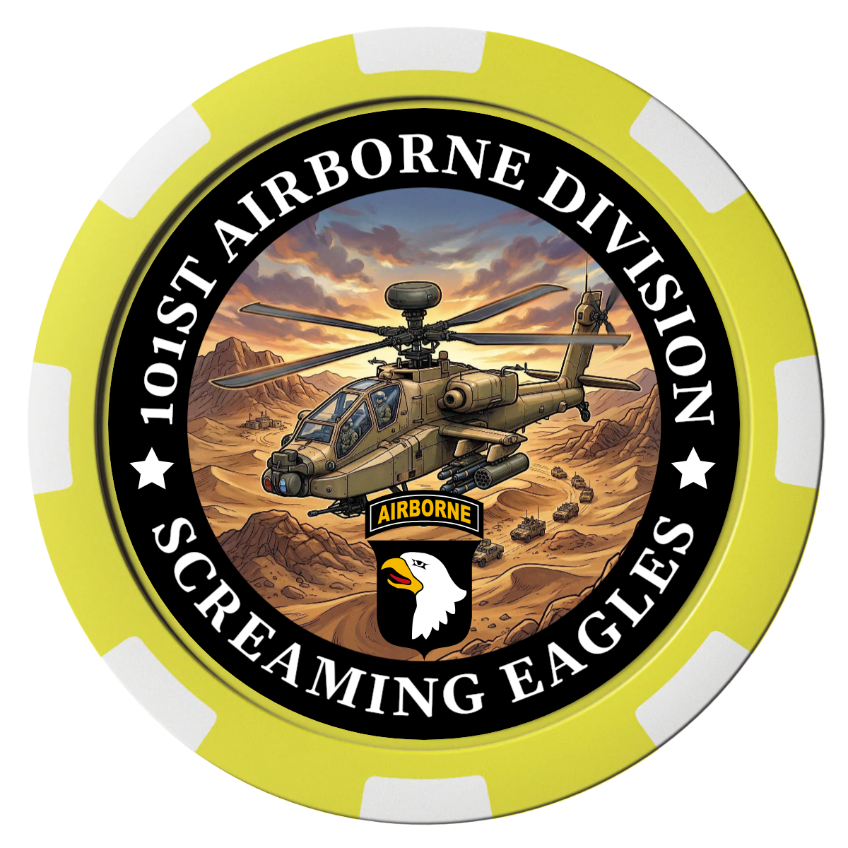 Army Airborne Composite Poker Chips - Yellow / 8 Spot - Front