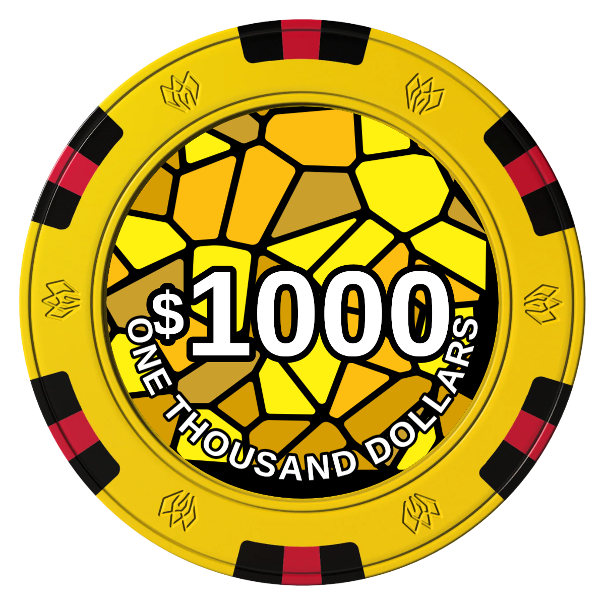 Stained Glass Clay Poker Chips - Yellow / 6 Spot Gem / 43mm - Front