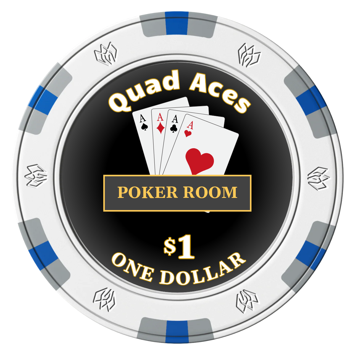 Quad Aces Clay Poker Chips - White / 6 Spot Gem / 43mm - Front
