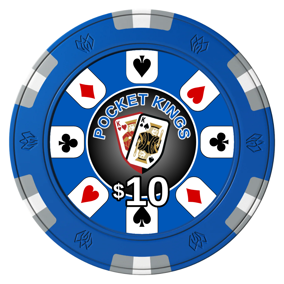 Pocket Kings Clay Poker Chips - Blue / 6 Spot Gem / 43mm - Front