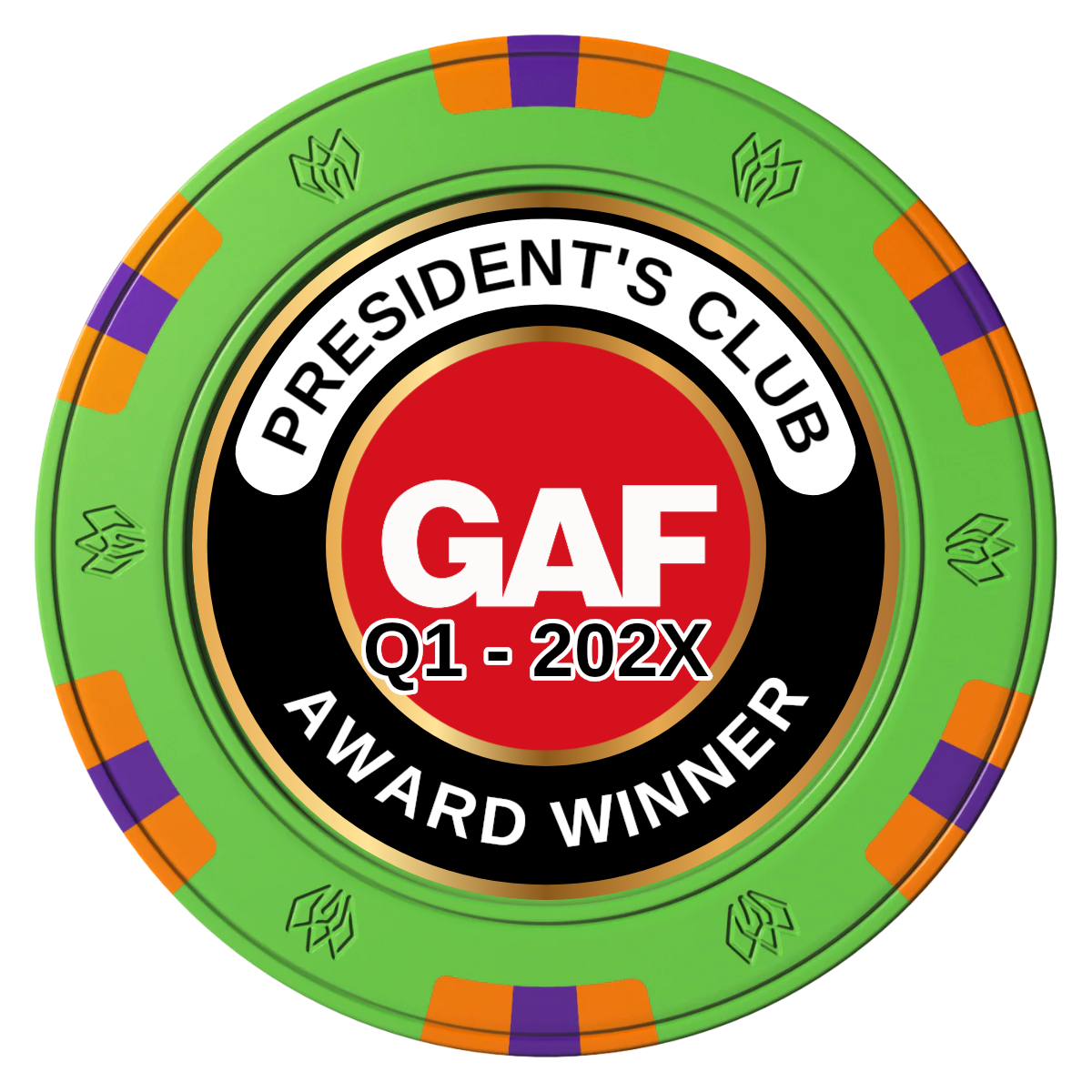 President's Club Clay Poker Chips - Green / 6 Spot Gem / 43mm - Front
