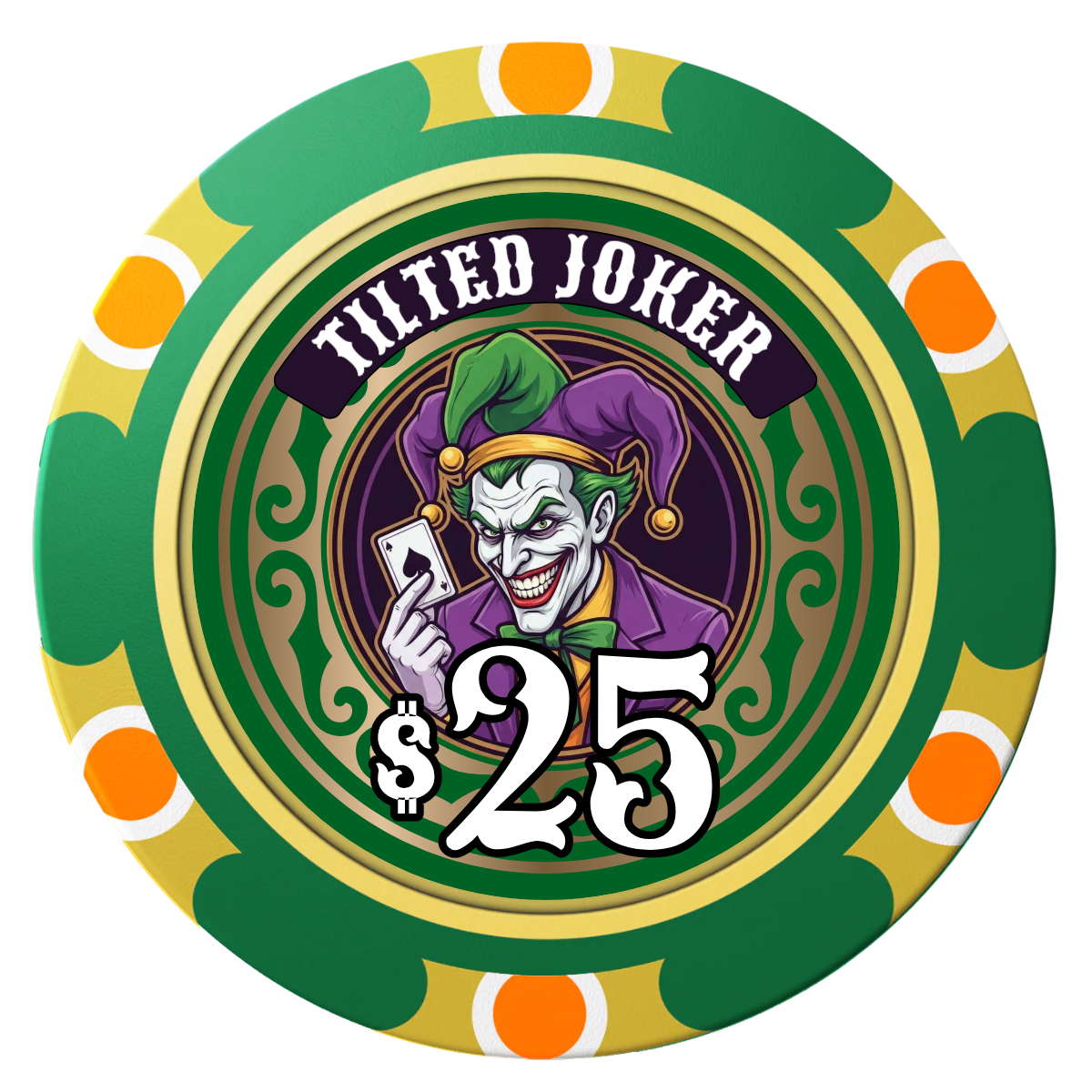 Tilted Joker Clay Poker Chips - Green / Monte Carlo / 40mm - Front