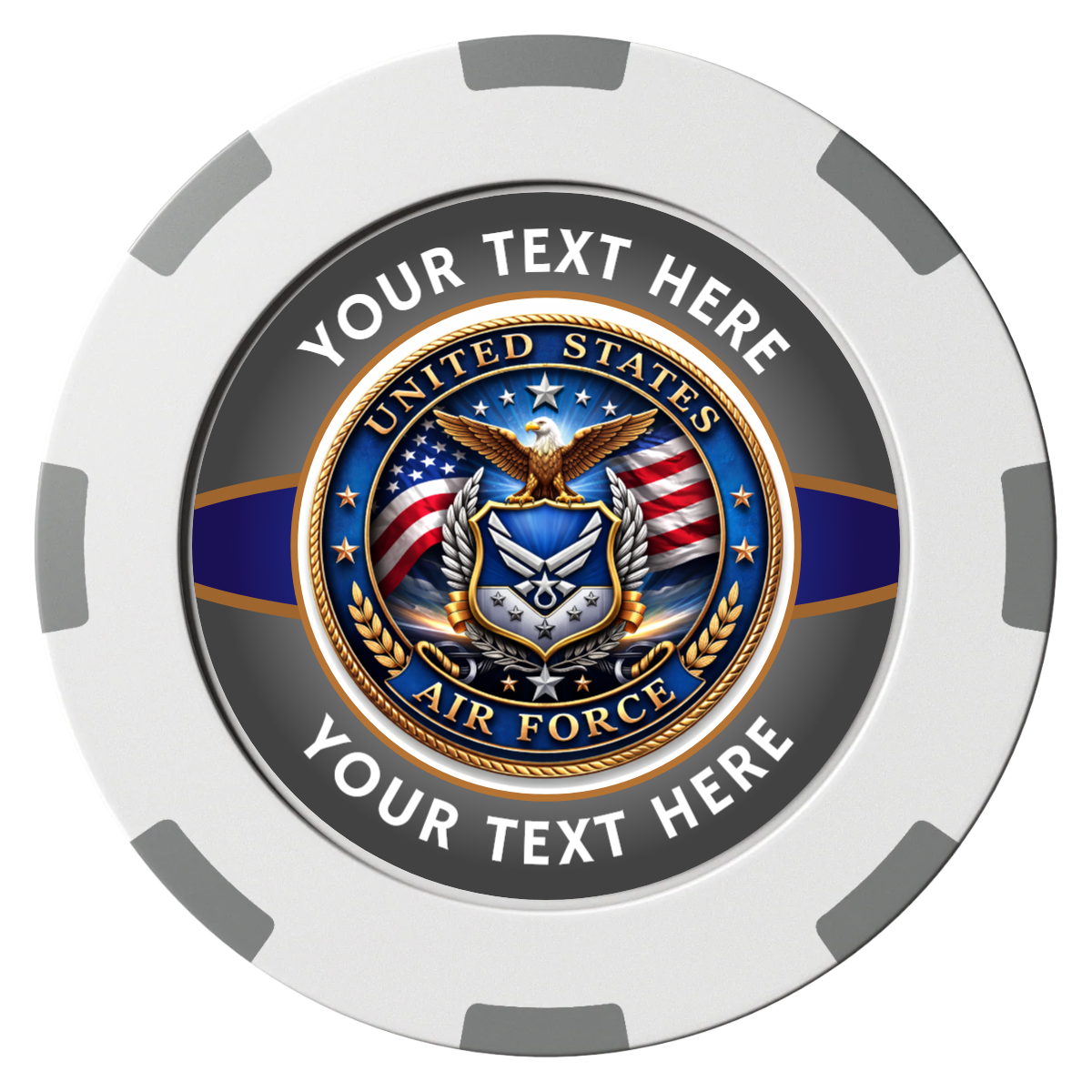 Air Force Clay Poker Chips - White / 8 Spot (2 Tone) / 40mm - Front