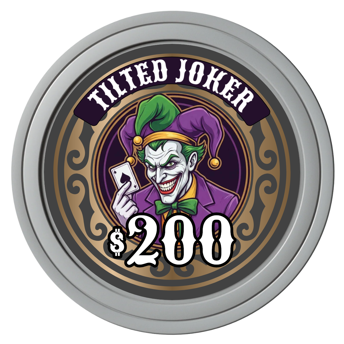 Tilted Joker Composite Poker Chips - Gray / Solid - Front