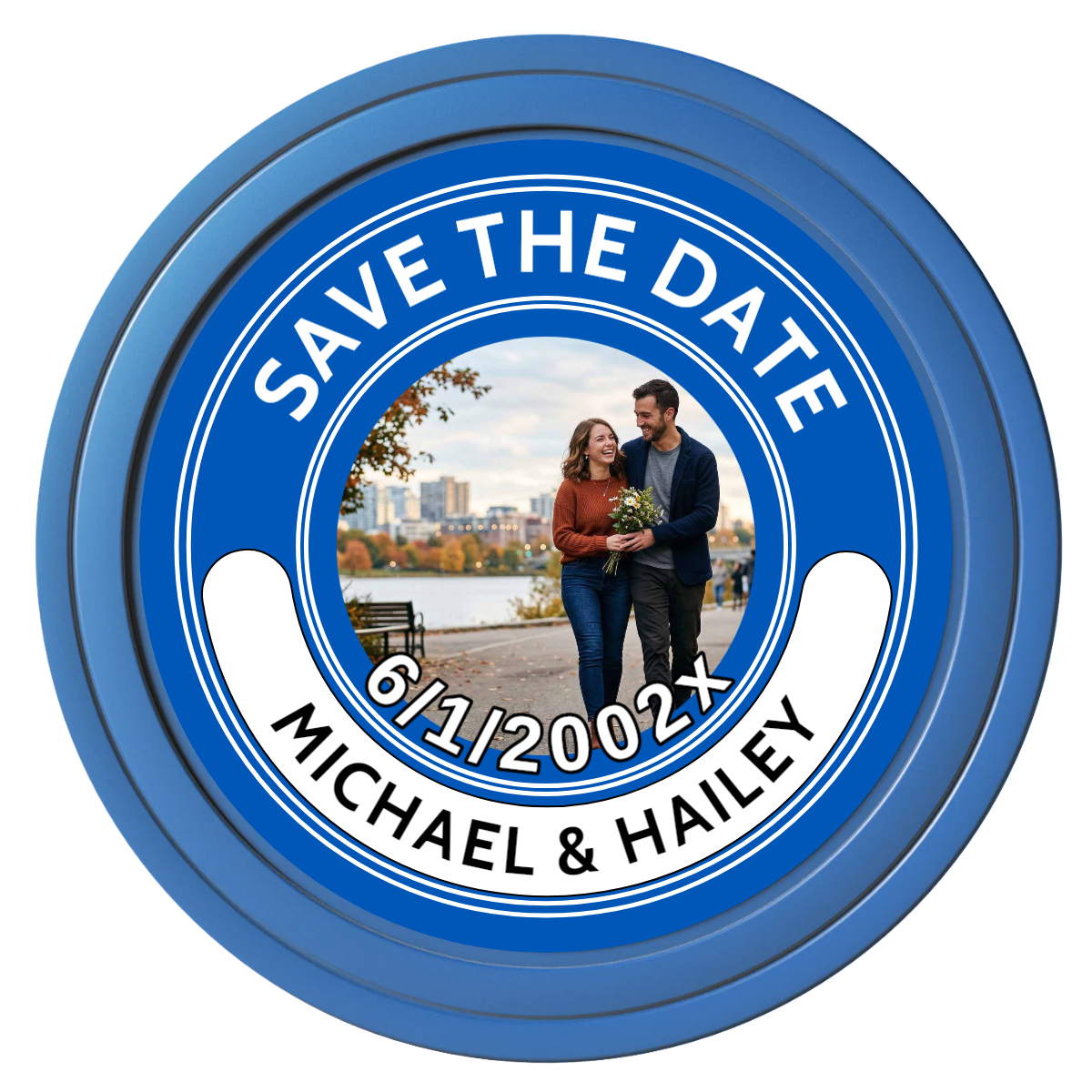 Save the Date Photo QR Code Composite Poker Chips - Blue / Solid - Front