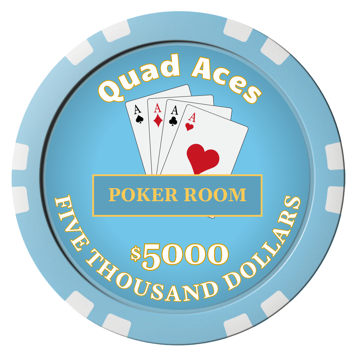 Quad Aces Composite Poker Chips - Light Blue / Double Stripe - Front