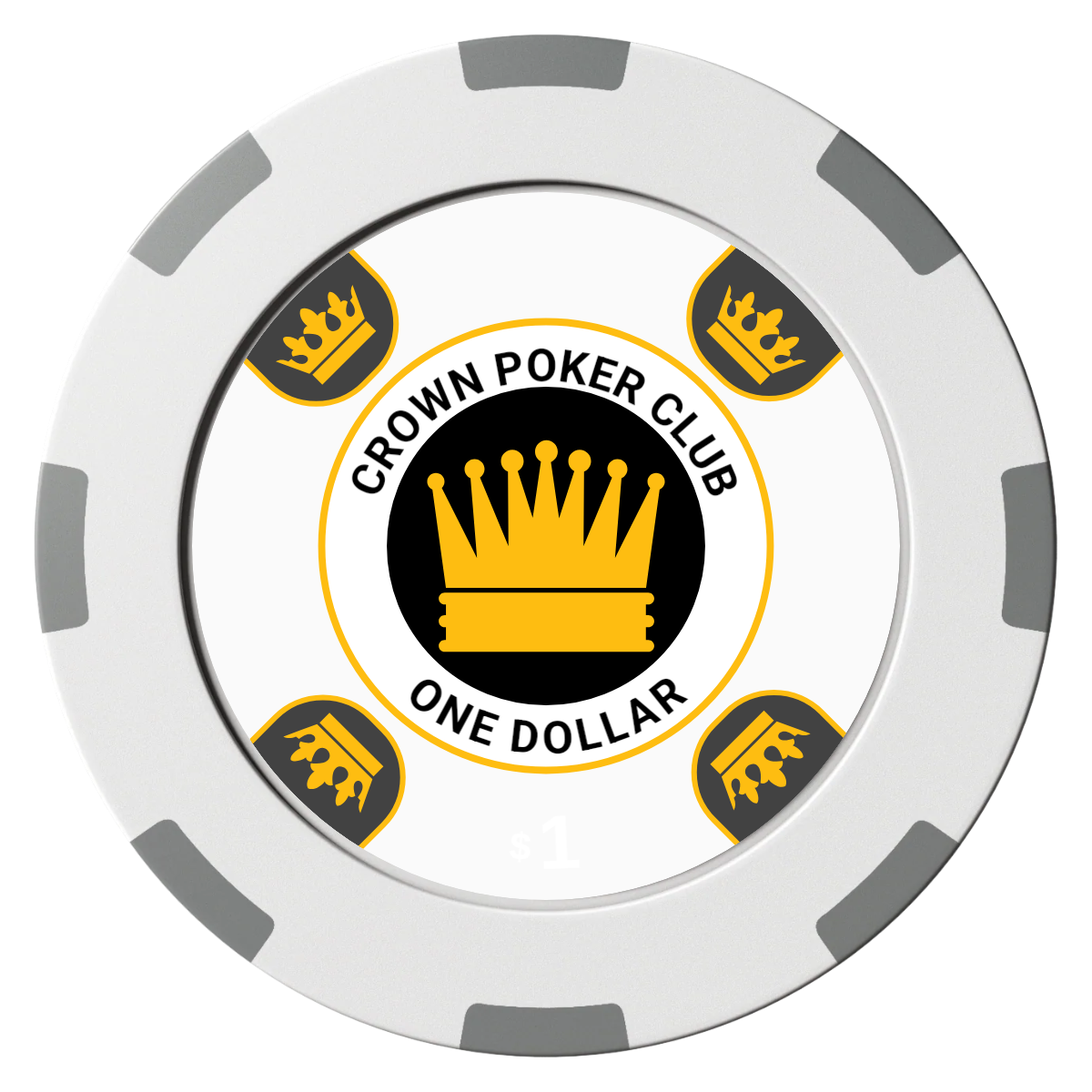 Crown Card Room Clay Poker Chips - White / 8 Spot (2 Tone) / 40mm - Front