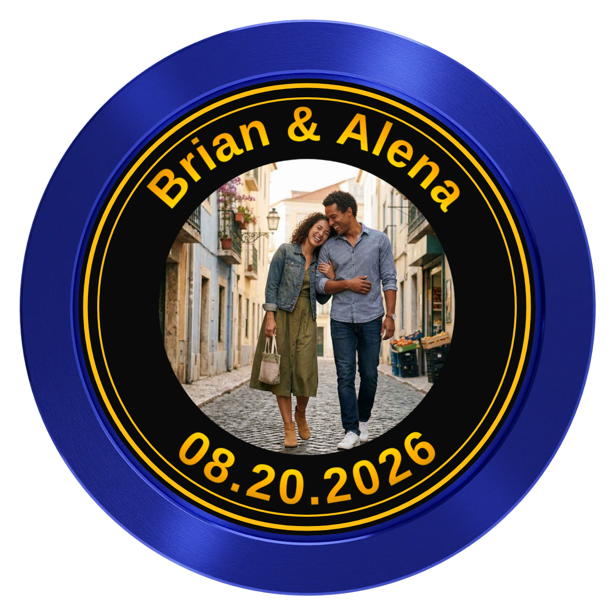 Save the Date Text Aluminum Poker Chips - Blue - Back