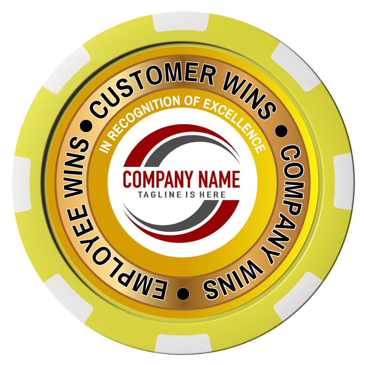 Gold Standard Composite Poker Chips - Yellow / 8 Stripe - Front