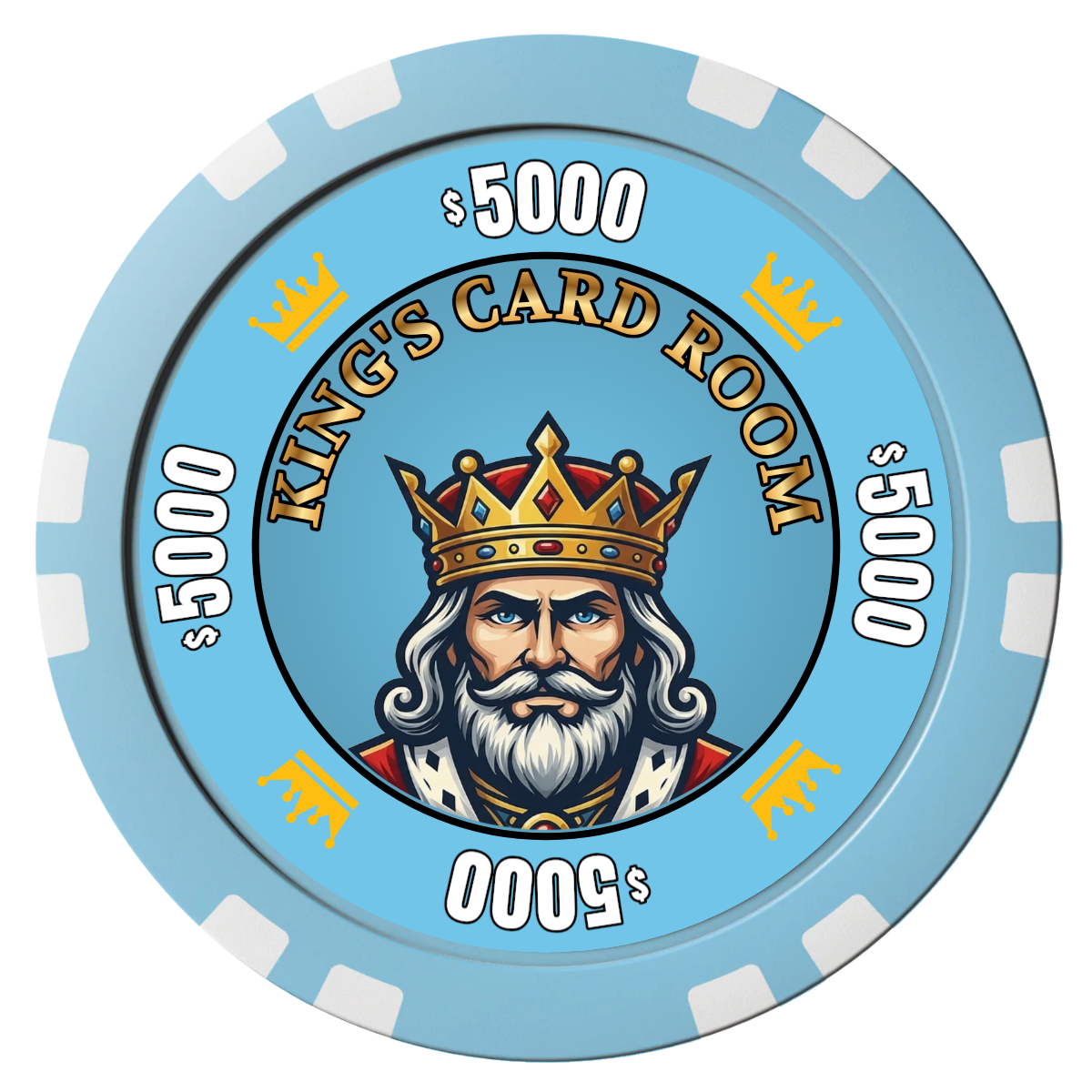 Kings Composite Poker Chips - Light Blue / Double Stripe - Front