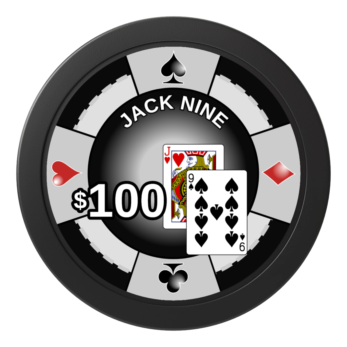 Jack Nine Card Room 2" Oversized Poker Chips - Black - Back
